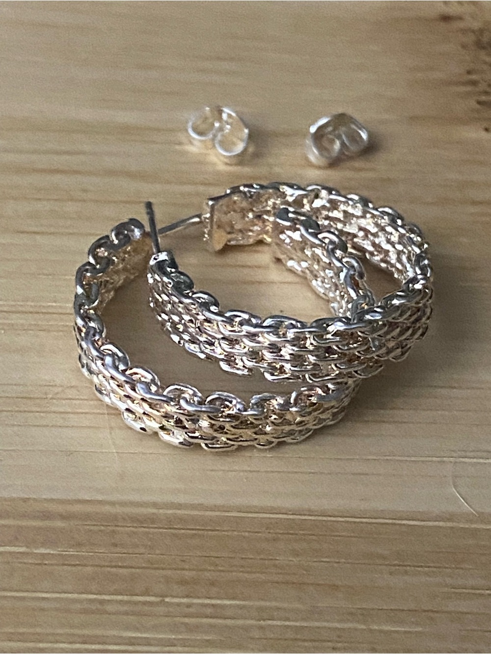 Delicate Textured Hoop Earrings - Silver 925 marked